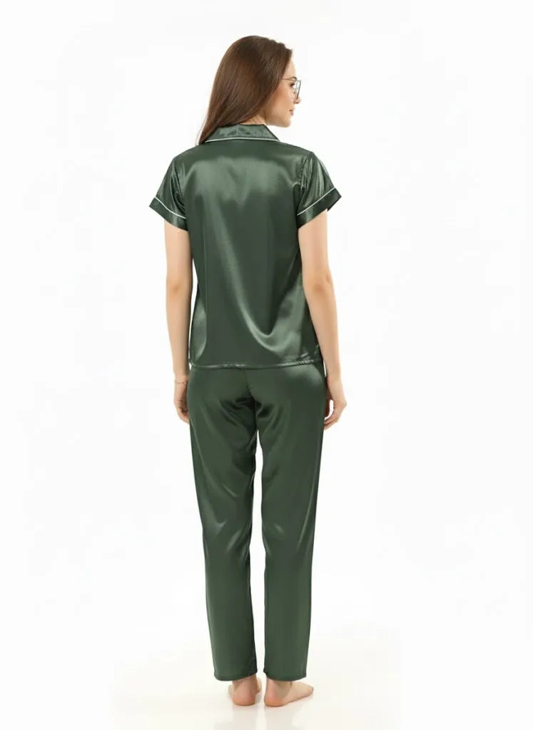 Arolisa Silky Satin Sleep Set – Short-Sleeve Shirt & Pyjama