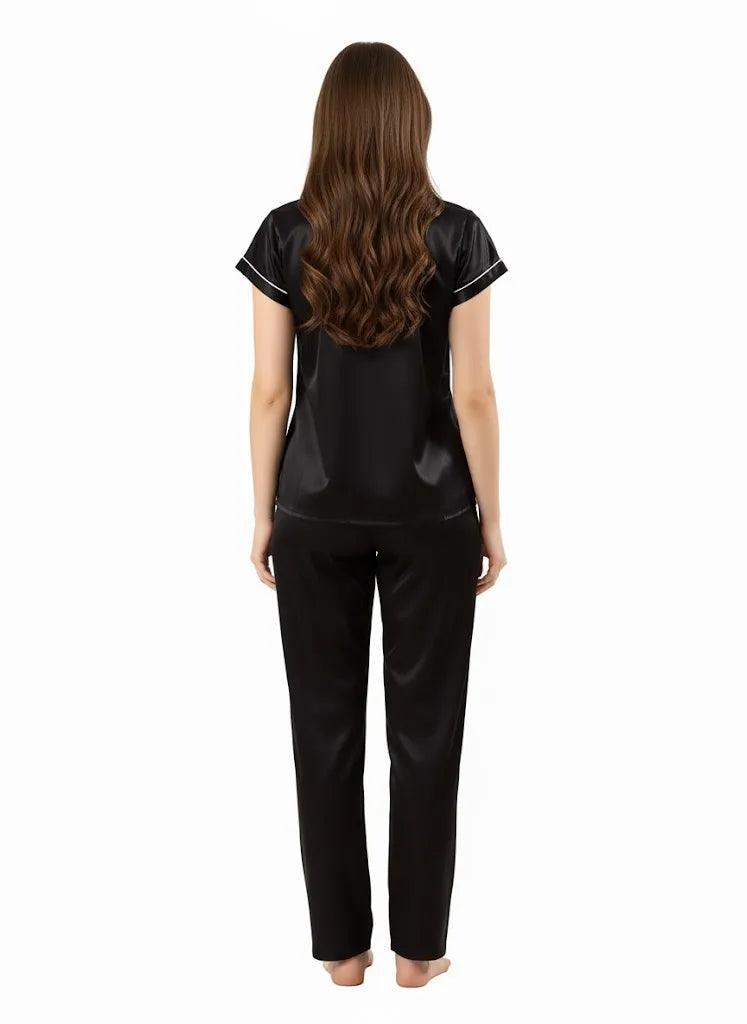 Arolisa Silky Satin Sleep Set – Short-Sleeve Shirt & Pyjama