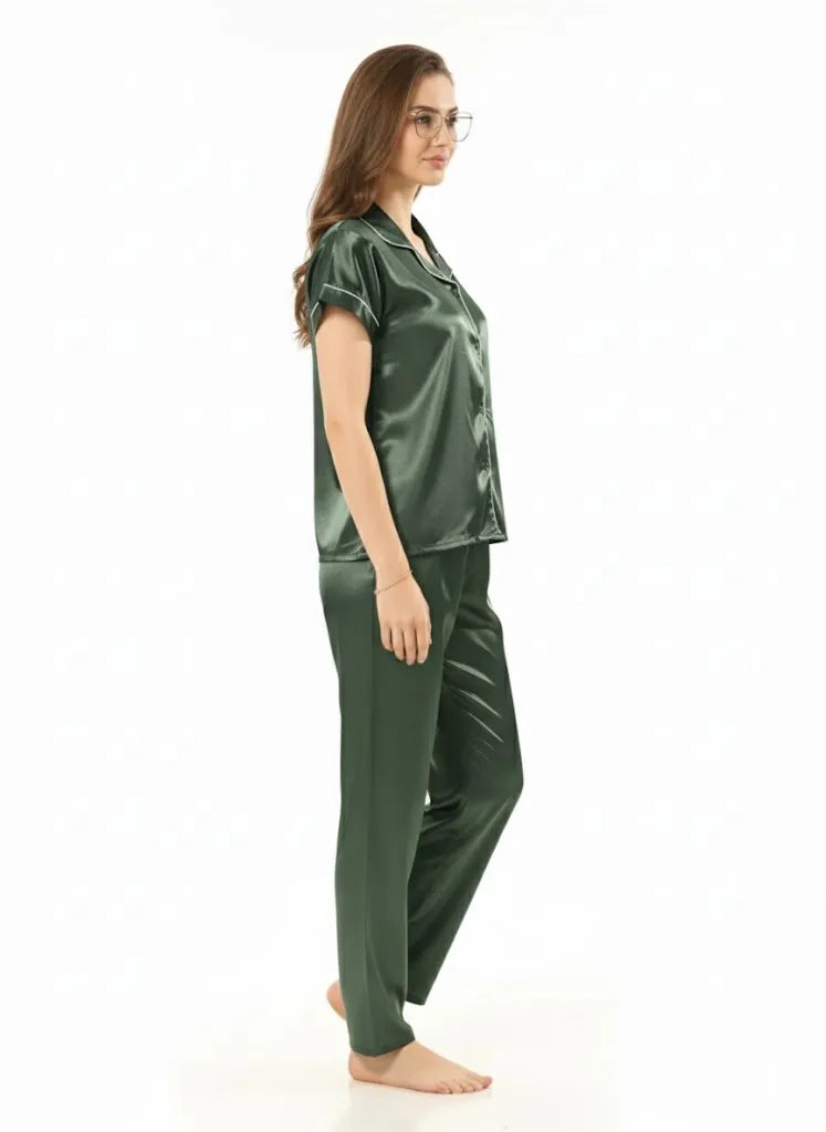 Arolisa Silky Satin Sleep Set – Short-Sleeve Shirt & Pyjama