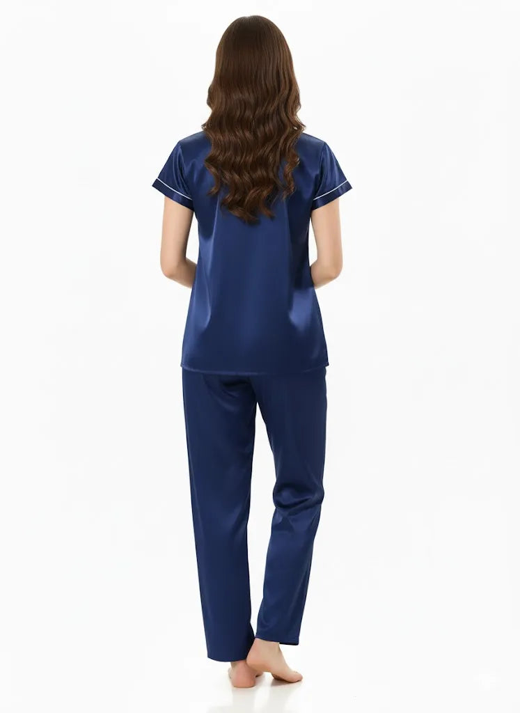 Arolisa Silky Satin Sleep Set – Short-Sleeve Shirt & Pyjama