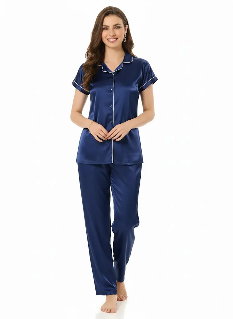 Arolisa Silky Satin Sleep Set – Short-Sleeve Shirt & Pyjama