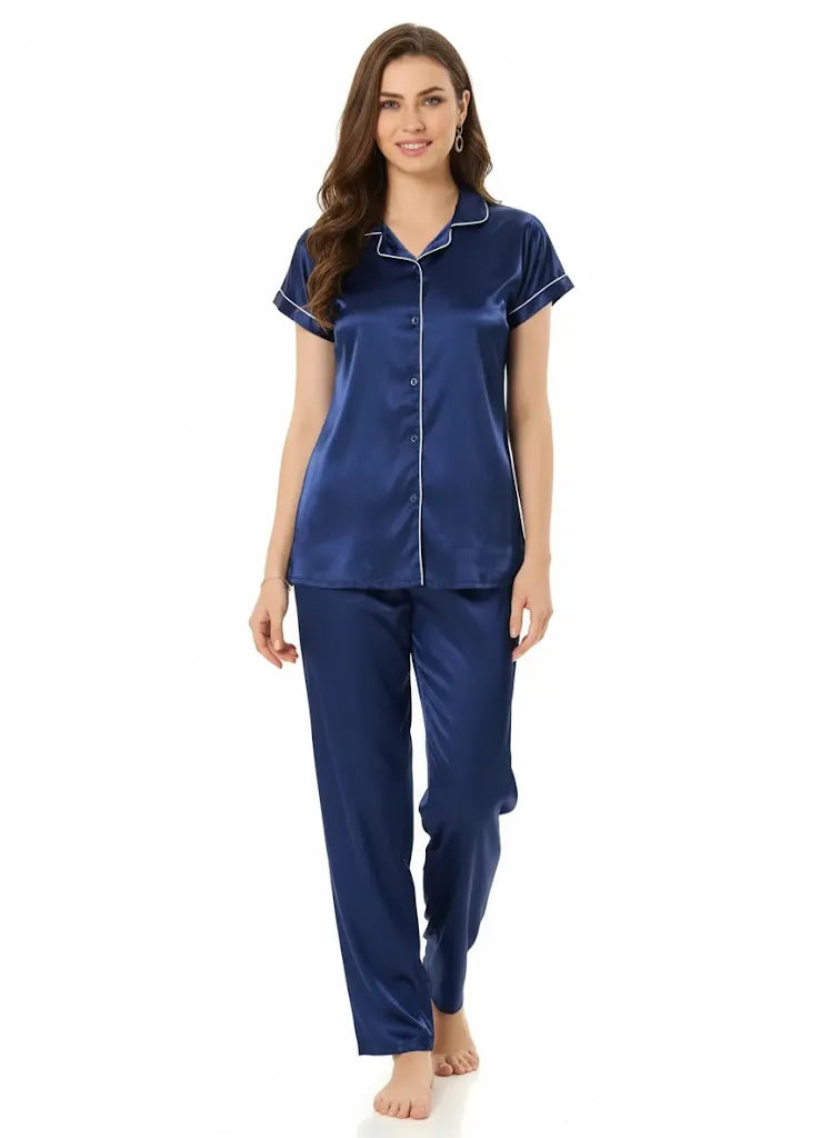 Arolisa Silky Satin Sleep Set – Short-Sleeve Shirt & Pyjama