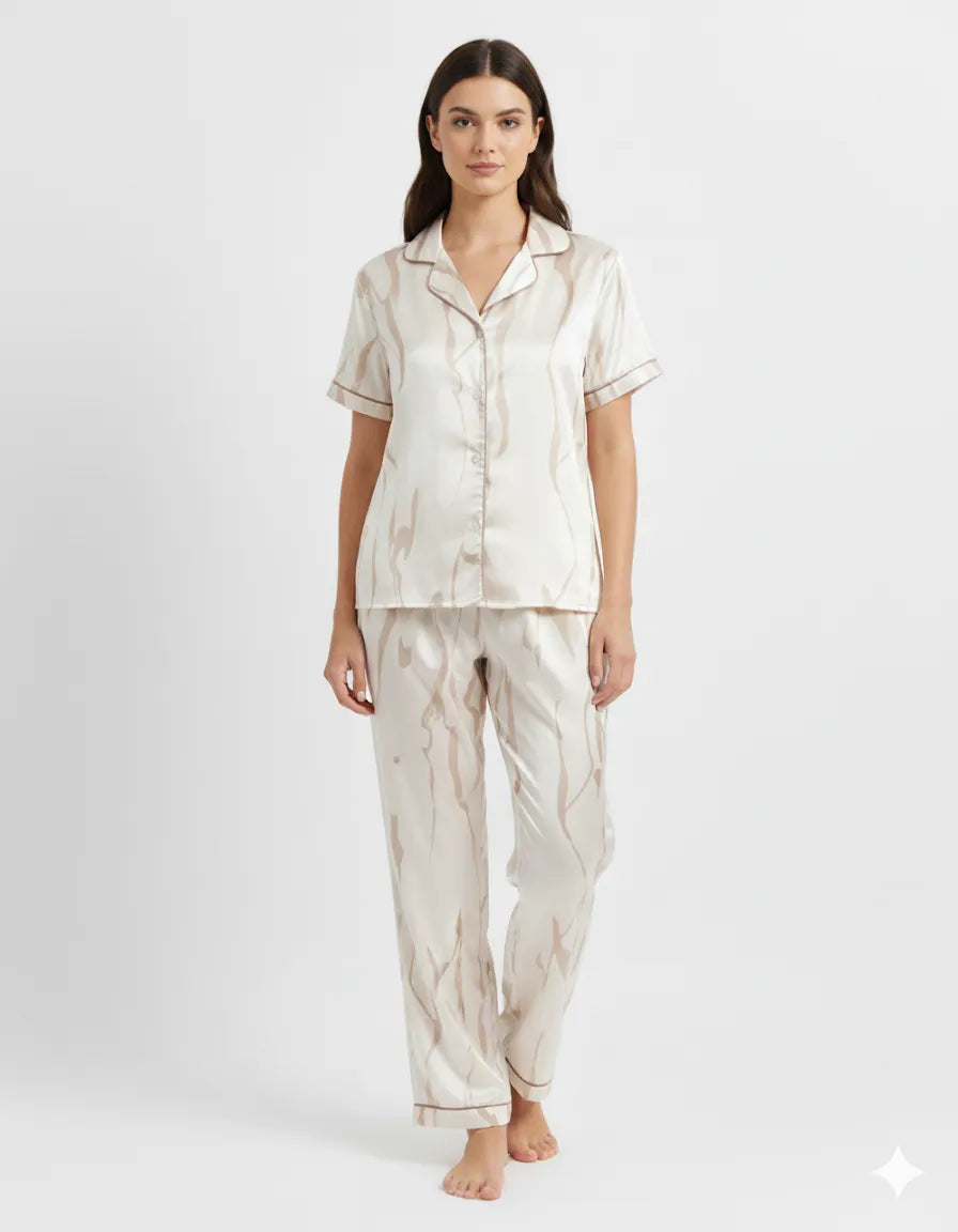 Arolisa Silky Satin Sleep Set – Short-Sleeve Shirt & Pyjama