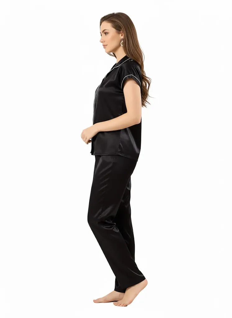 Arolisa Silky Satin Sleep Set – Short-Sleeve Shirt & Pyjama